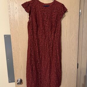 Ann Taylor Red Pleated Sheath Midi Dress